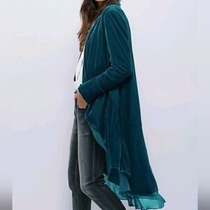Teal Velvet Women's Long Jacket